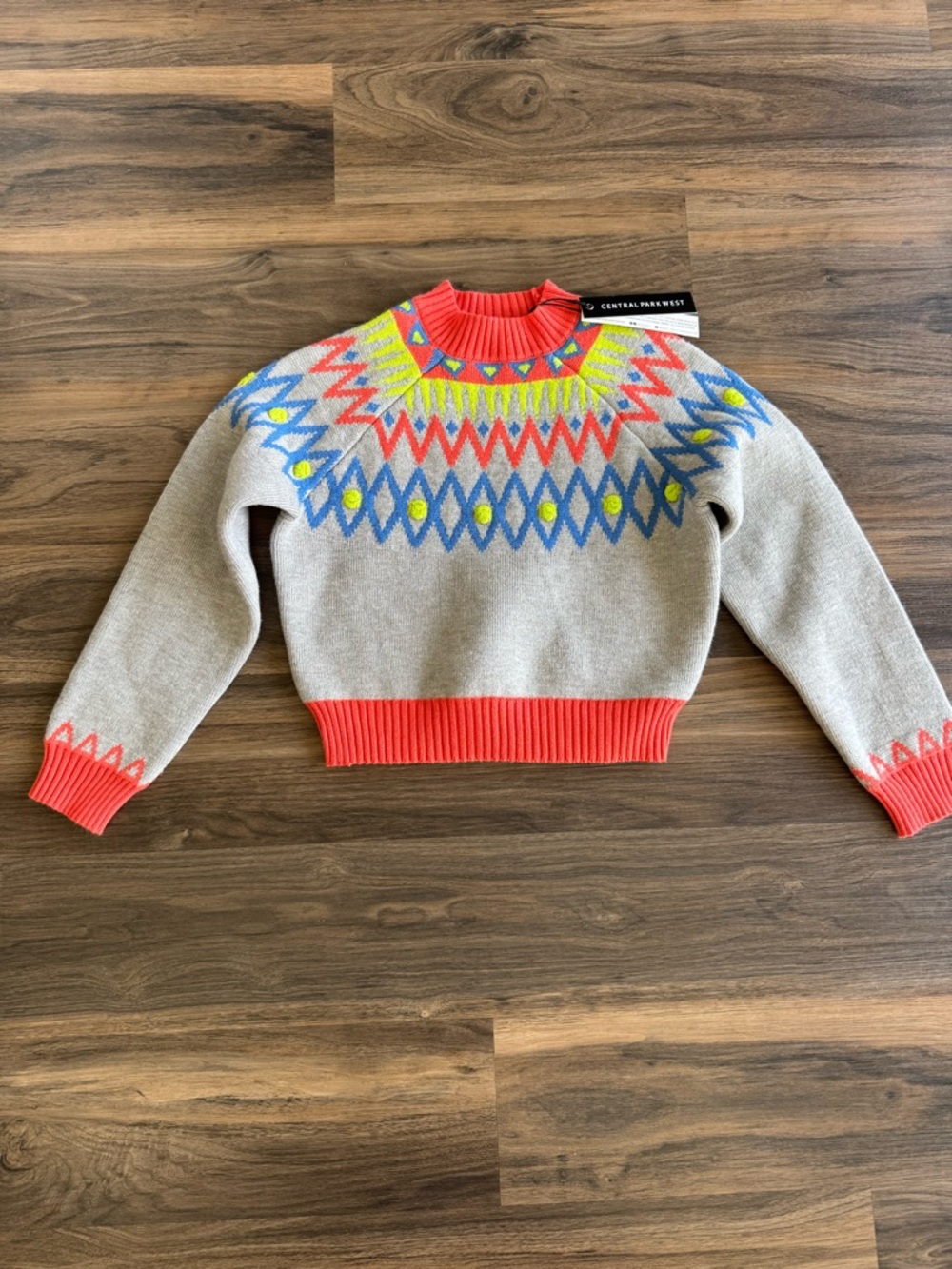 Central Park West Girls Coral-Trim Fair Isle Sweater Cropped Sz L NWT